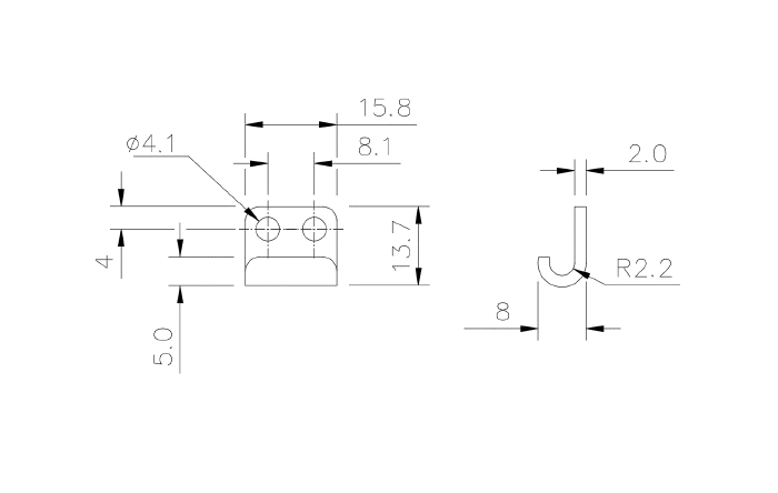 Catch plate, untreated stainless steel, flat mounting, L=13,7mm, B=15,8mm, H=8mm
