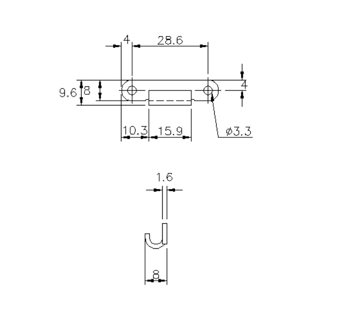 Catch plate, untreated stainless steel, flat mounting, L=9,6mm, B=36,6mm, H=8mm