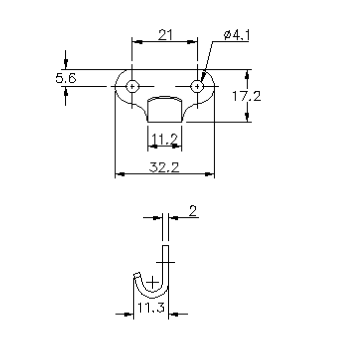 Catch plate, electro zinc plated steel, flat mounting, L=17,2mm, B=32,2mm, H=11,3mm