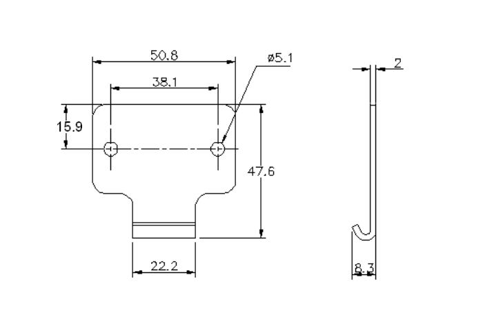 Catch plate, electro zinc plated and yellow chromated steel, flat mounting, L=47,6mm, B=50,8mm, H=8,3mm