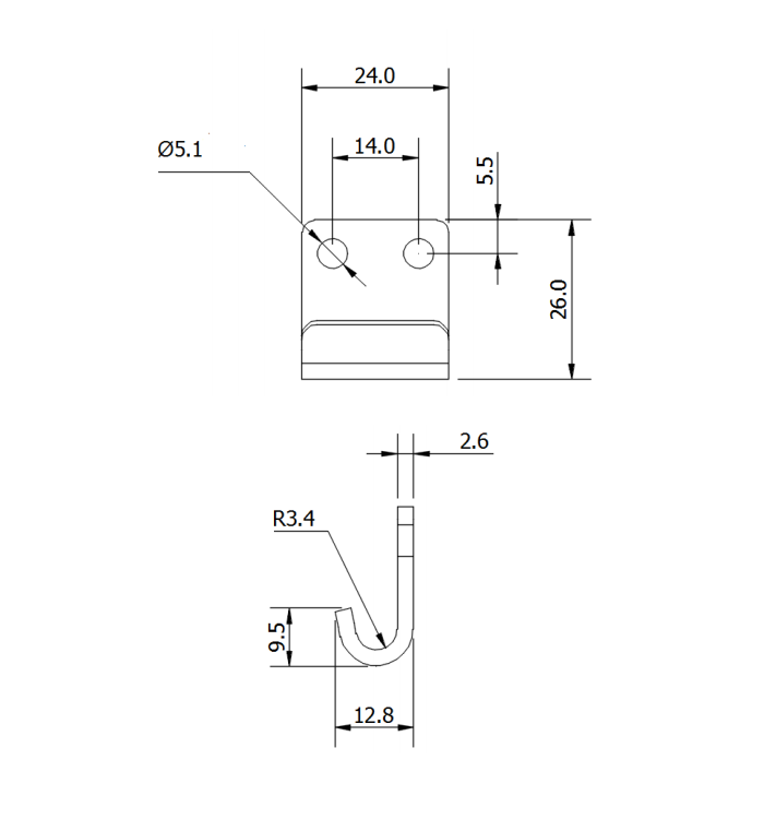 Catch plate, electro zinc plated steel, flat mounting, L=26mm, B=24mm, H=12,8mm