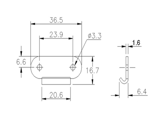 Catch plate, untreated stainless steel, to use w/butterfly latch, L=16,7mm, B=36,5mm, H=6,4mm