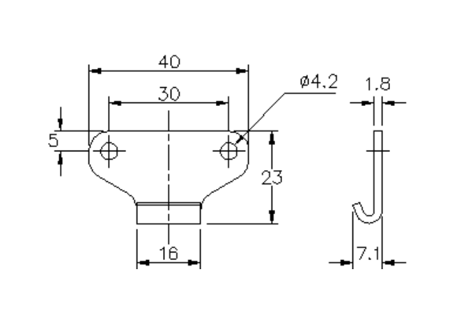 Catch plate, electro zinc plated and yellow chromated steel, flat mounting, L=23mm, B=40mm, H=7,1mm