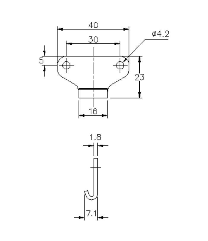 Catch plate, untreated stainless steel, flat mounting, L=23mm, B=40mm, H=7,1mm