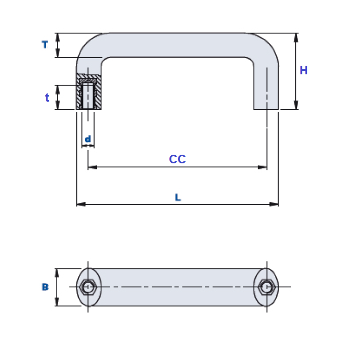 Bridge handle, polyamide, L=132, B= 25, H= 50