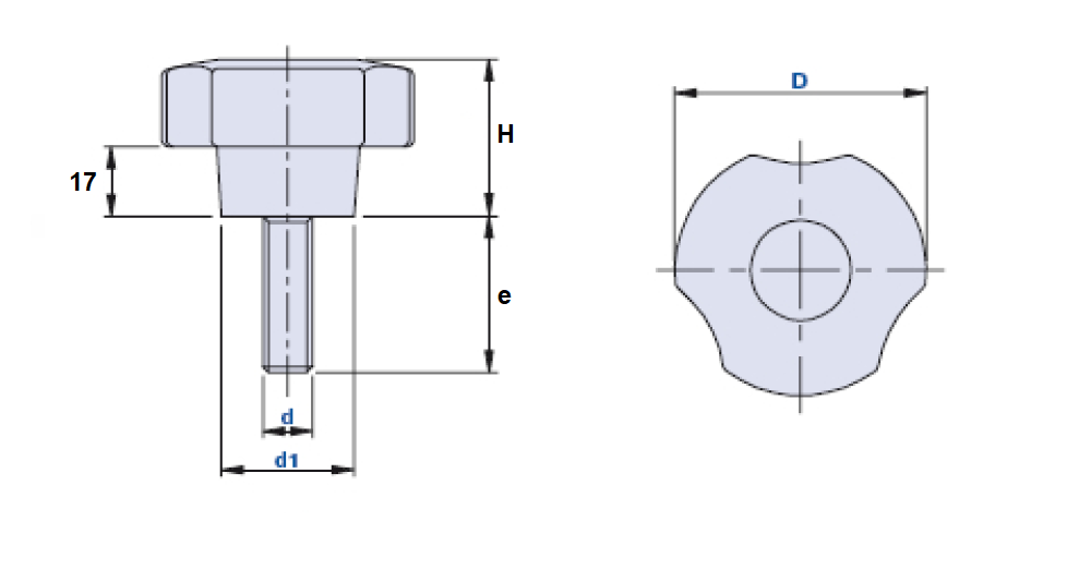Star Knob, polyamide, male thread M10, D=60 mm, H=38mm