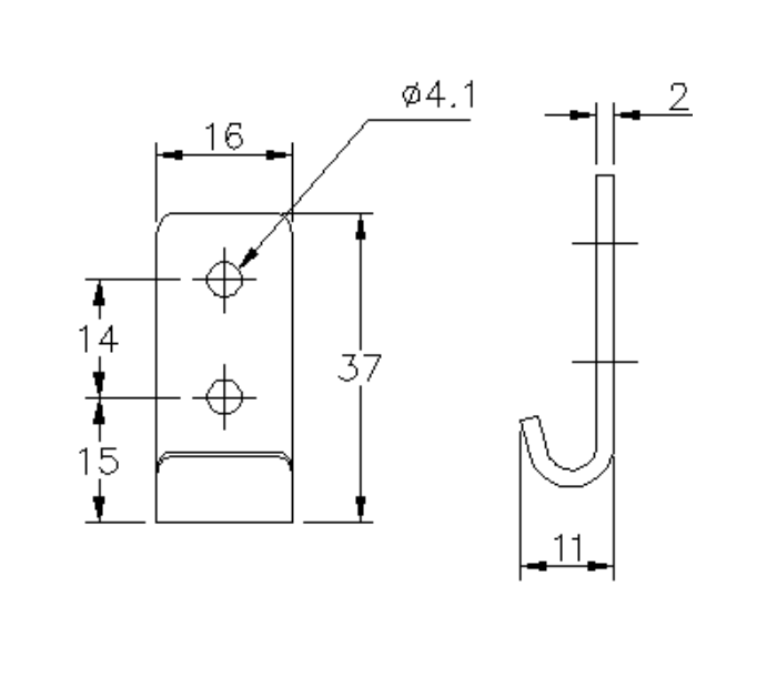 Catch plate, electro zinc plated steel, flat mounting, L=37mm, B=16mm, H=11mm