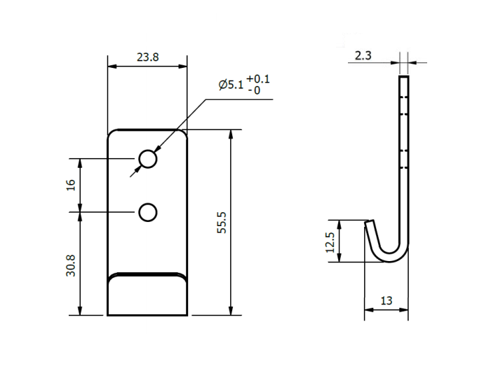 Catch plate, electro zinc plated and yellow chromated steel, flat mounting, L=55,5mm, B=23,8mm, H=13mm