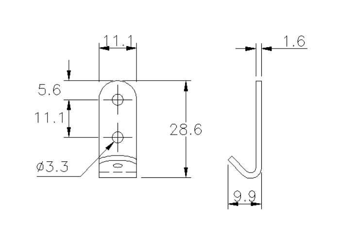 Catch plate, electro zinc plated steel, flat mounting, L=28,6mm, B=11,1mm, H=9,9mm