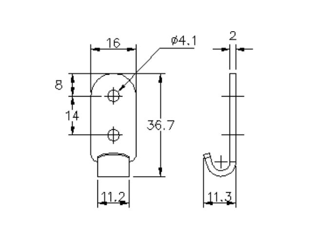 Catch plate, electro zinc plated and yellow chromated steel, flat mounting, L=36,7mm, B=16mm, H=11,3mm