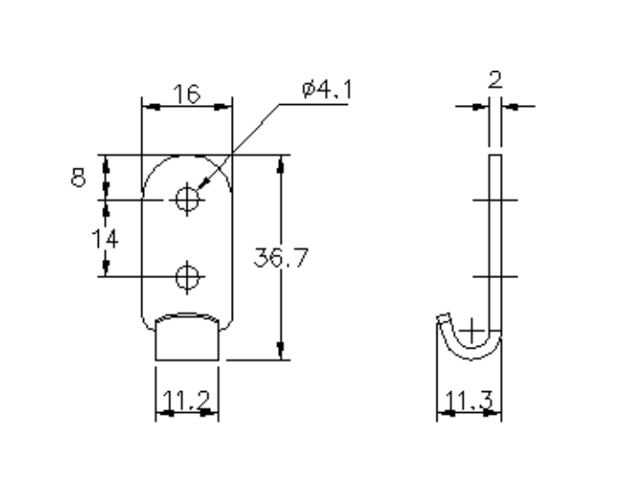 Catch plate, electro zinc plated steel, flat mounting, L=36,7mm, B=16mm, H=11,3mm