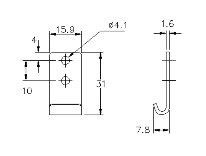 Catch plate, electro zinc plated steel, flat mounting, L=31mm, B=15,9mm, H=7,8mm