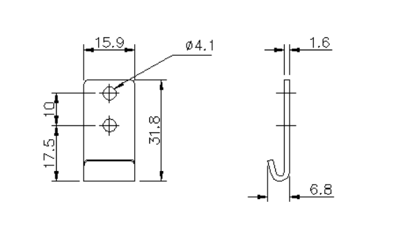 Catch plate, untreated acid proof stainless steel, flat mounting, L=31,8mm, B=15,9mm, H=6,8mm