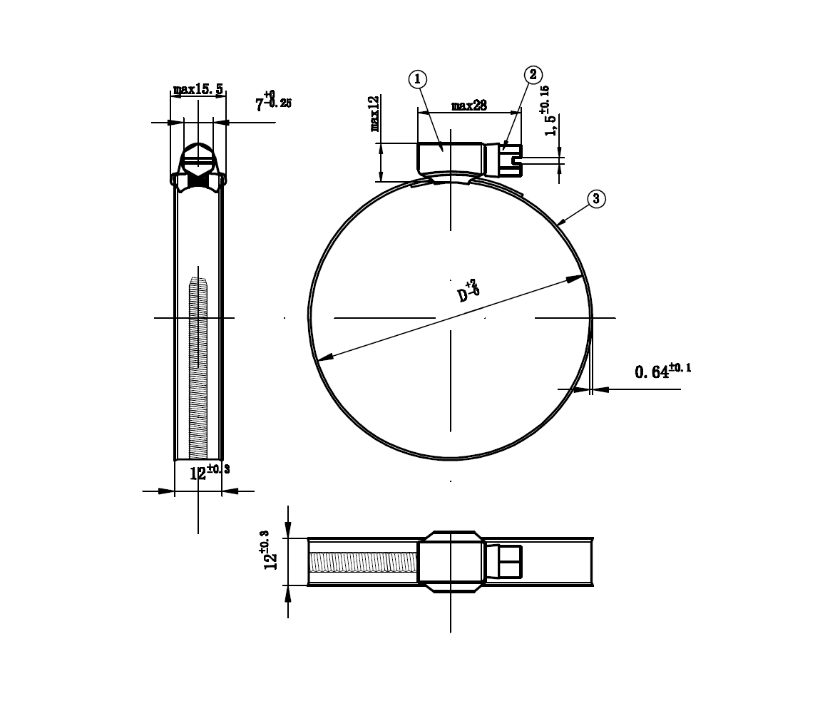 Complete hose clamp, acid proof stainless steel, Diameter range: 90-110mm, T= 0,64mm, torque= 6Nm