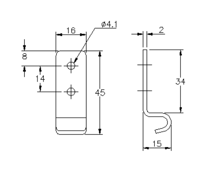 Catch plate, electro zinc plated steel, angle mounting, L=45mm, B=16mm, H=15mm
