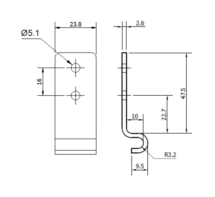 Catch plate, electro zinc plated steel, angle mounting, L=59,1mm, B=23,8mm, H=15,2mm
