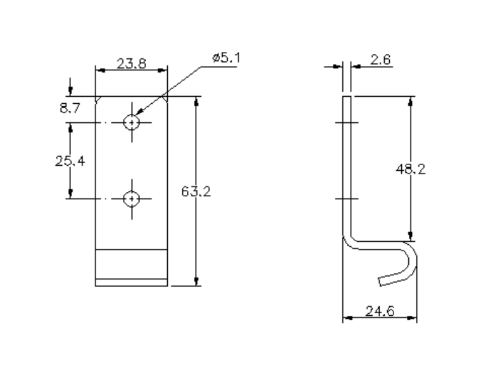 Catch plate, ubehandlet stainless steel, angle mounting, L=63,2mm, B=23,8mm, H=24,6mm