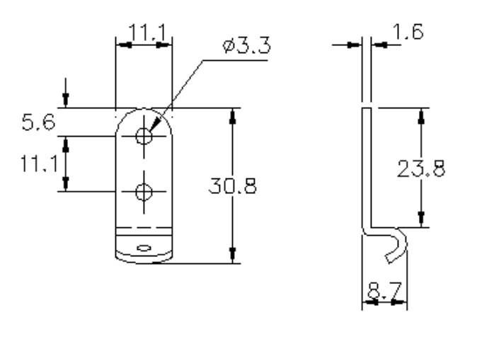 Catch plate, ubehandlet stainless steel, angle mounting, L=30,8mm, B=11,1mm, H=8,7mm