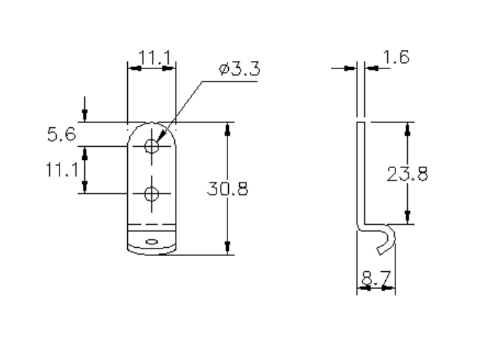 Catch plate, electro zinc plated steel, angle mounting, L=30,8mm, B=11,1mm, H=8,7mm