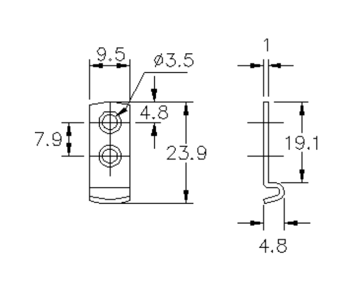 Catch plate, ubehandlet stainless steel, angle mounting, L=23,9mm, B=9,5mm, H=4,8mm