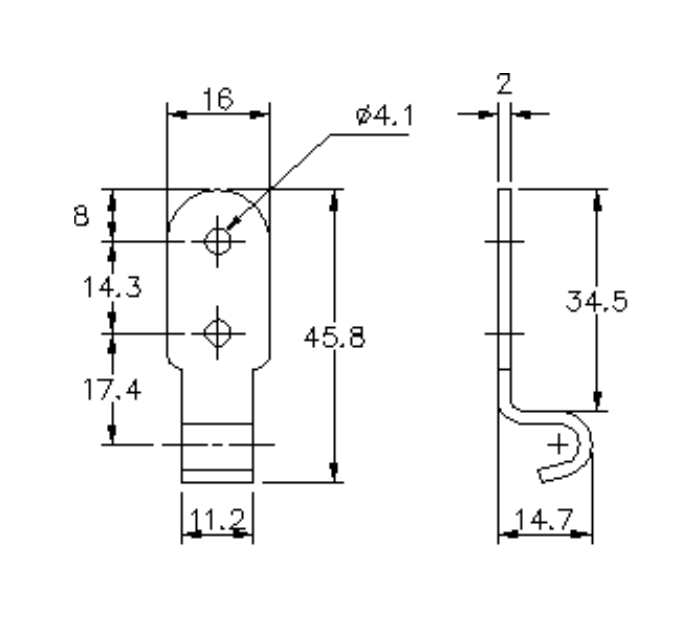 Catch plate, electro zinc plated and yellow chromated steel, angle mounting, L=45,8mm, B=16mm, H=14,7mm