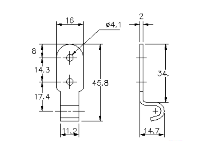 Catch plate, electro zinc plated steel, angle mounting, L=45,8mm, B=16mm, H=14,7mm