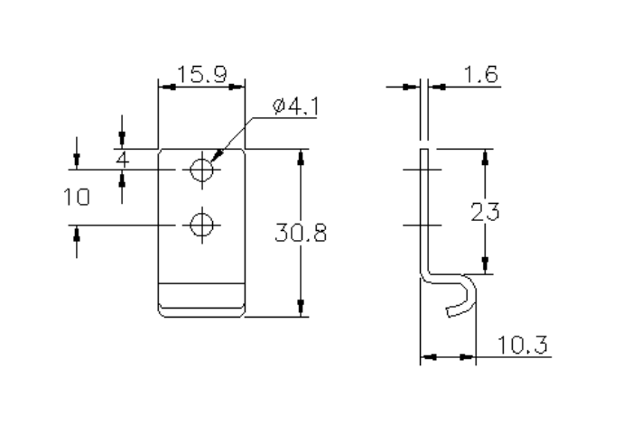 Catch plate, electro zinc plated steel, angle mounting, L=30,8mm, B=15,9mm, H=10,3mm