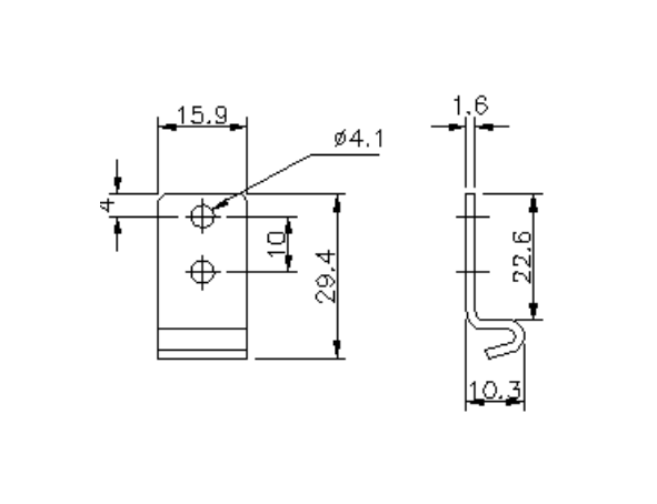Catch plate, electrophoretic black paint steel, angle mounting, L=29,4mm, B=15,9mm, H=10,3mm