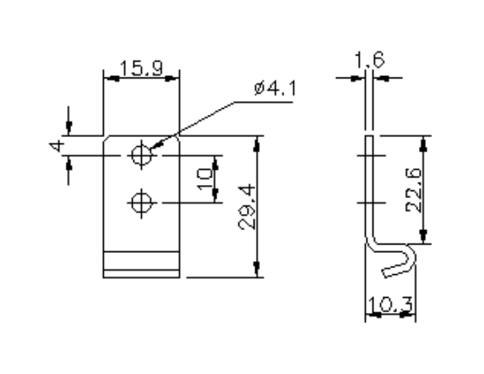 Catch plate, ubehandlet stainless steel, angle mounting, L=29,4mm, B=15,9mm, H=10,3mm