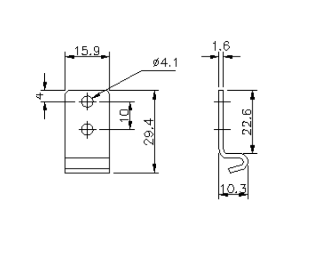 Catch plate, electro zinc plated steel, angle mounting, L=29,4mm, B=15,9mm, H=10,3mm