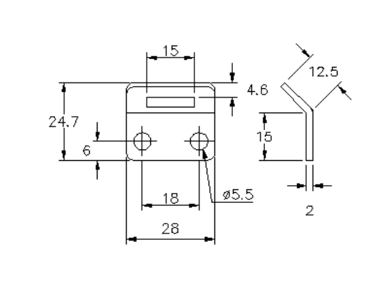 Catch plate, electro zinc plated steel, flat mounting, L=24,7mm, B=28mm, H=10mm