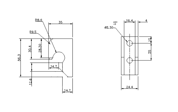 Catch plate, ubehandlet stainless steel, flat mounting, L=56,3mm, B=24,4mm, H=35mm