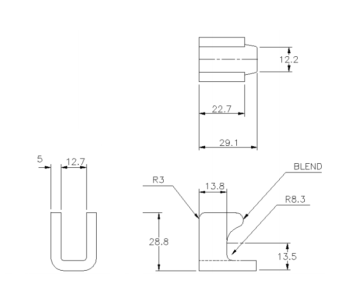 Catch plate, untreated steel, flat mounting, L=29,1mm, B=22,7mm, H=28,8mm