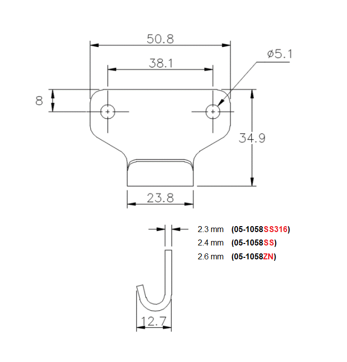 Catch plate, electro zinc plated steel, flat mounting, L=34,9mm, B=50,8mm, H=12,7mm