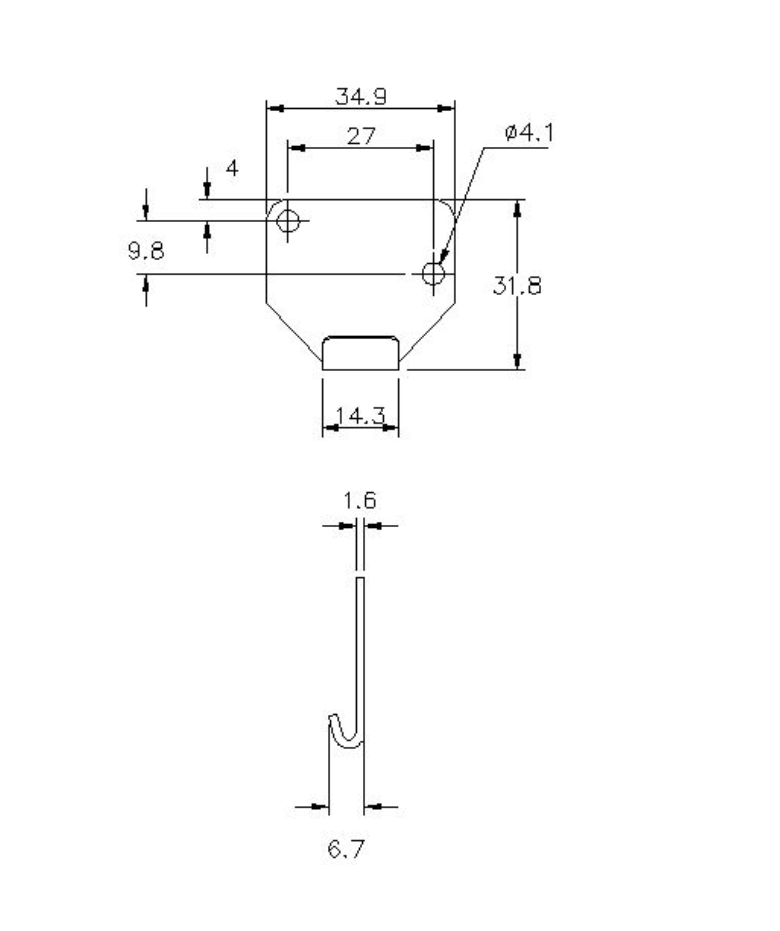 Catch plate, electro zinc plated steel, flat mounting, L=31,8mm, B=34,9mm, H=6,7mm