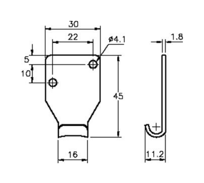 Catch plate, electro zinc plated and yellow chromated steel, flat mounting, L=45mm, B=30mm, H=11,2mm