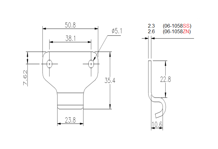 Catch plate, electro zinc plated steel, angle mounting, L=35,4mm, B=50,8mm, H=15,8mm