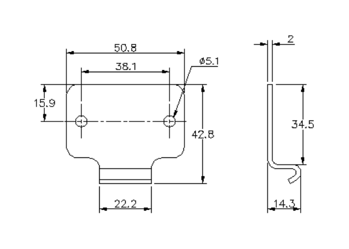 Catch plate, electro zinc plated and yellow chromated steel, angle mounting, L=42,8mm, B=50,8mm, H=14,3mm