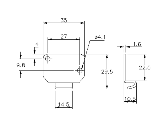 Catch plate, ubehandlet stainless steel, angle mounting, L=29,5mm, B=35mm, H=10,5mm