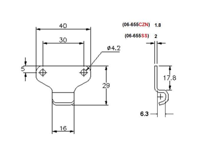 Catch plate, electro zinc plated and yellow chromated steel, angle mounting, L=29mm, B=40mm, H=9,9mm