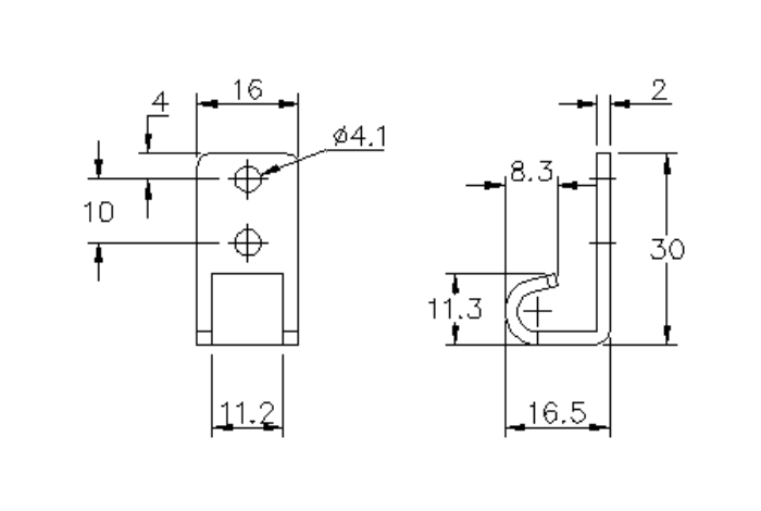 Catch plate, ubehandlet stainless steel, angle mounting, L=30mm, B=16mm, H=16,5mm
