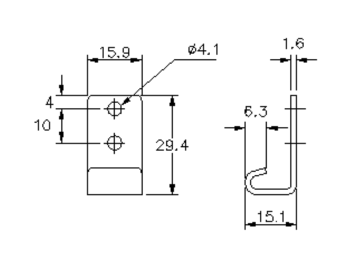 Catch plate, ubehandlet stainless steel, angle mounting, L=29,4mm, B=15,9mm, H=15,1mm