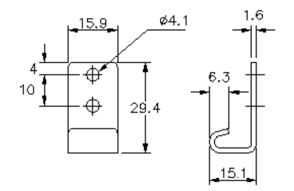 Catch plate, electro zinc plated steel, flat mounting, L=29,4mm, B=15,9mm, H=15,1mm