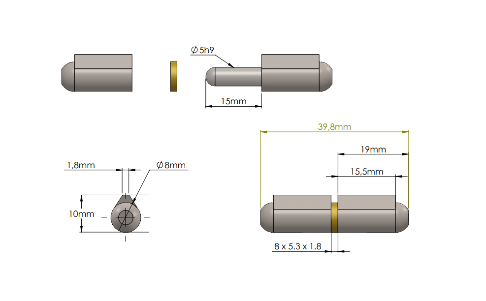 Weld hinge, steel, teardrop-shaped, w/o grease nipple, L=40, B=10
