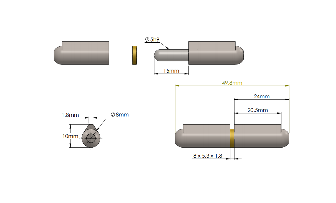 Weld hinge, steel, teardrop-shaped, w/o  grease nipple, L=50, B=10