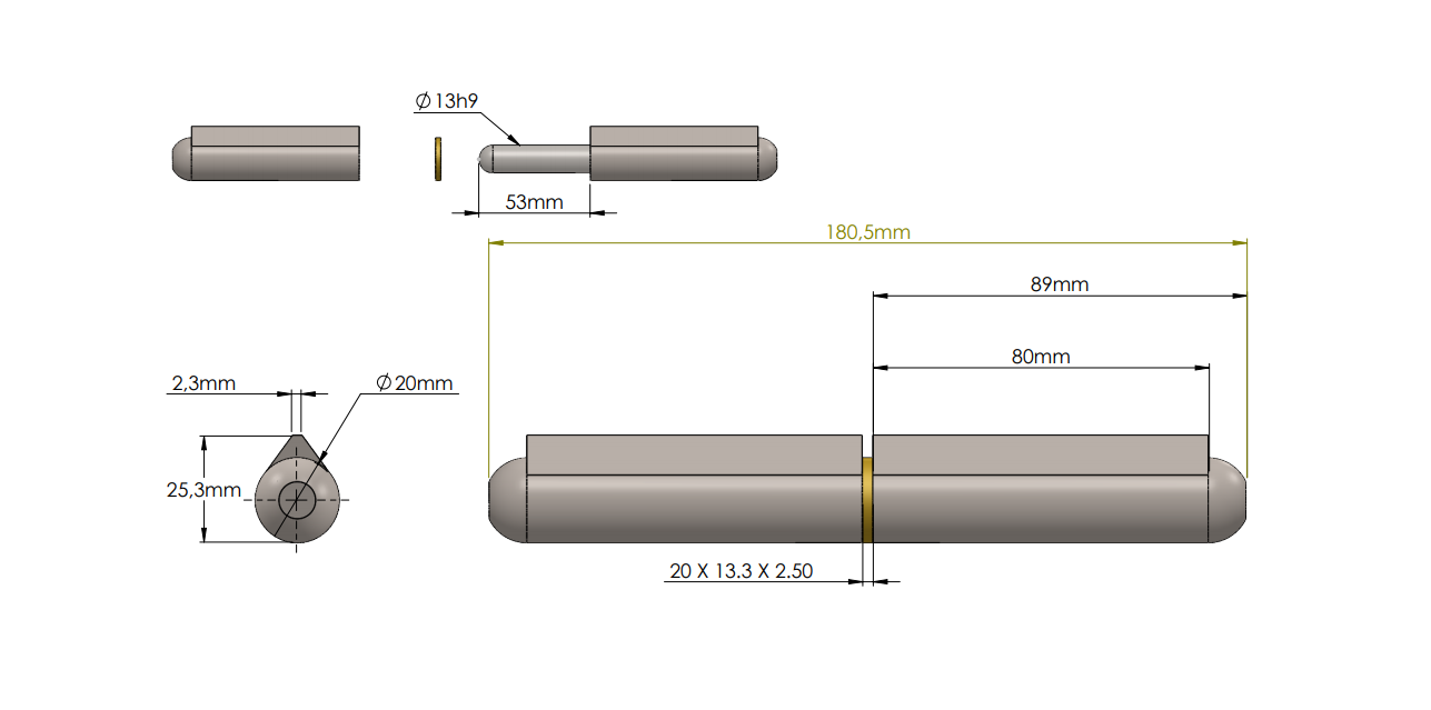 Weld hinge, steel, teardrop-shaped, w/o grease nipple, L=180, B=25,3