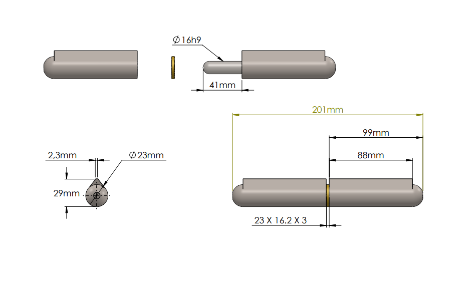 Weld hinge, steel, teardrop-shaped, w/o grease nipple, L=200, B=29