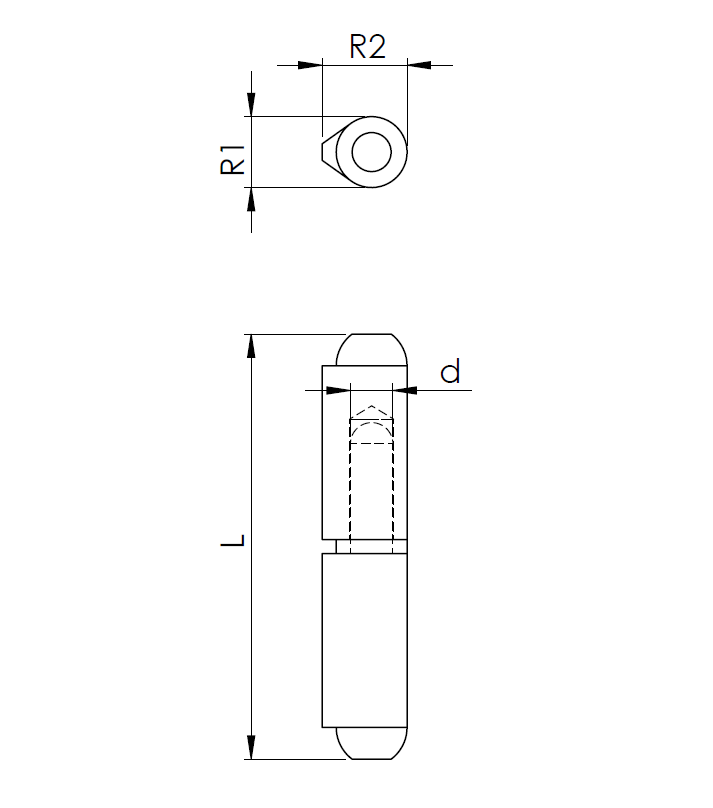 Weld hinge, steel, teardrop-shaped, w/o grease nipple, L=50, B=10