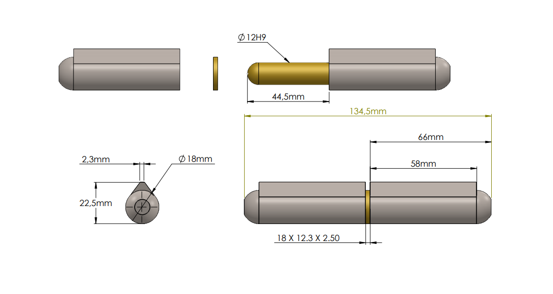 Weld hinge, steel, teardrop-shaped, w/o grease nipple, L=135, B=22,5