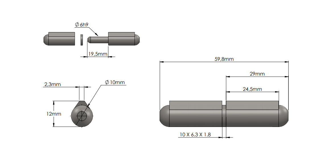 Weld hinge, stainless steel, teardrop-shaped, w/o grease nipple, L=60, B=12
